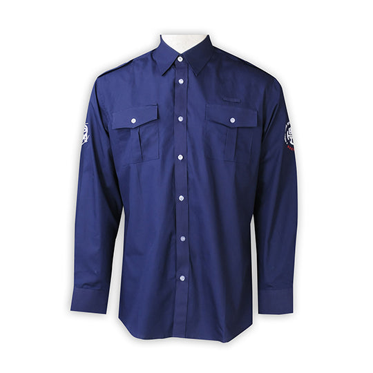 澳門 度身訂造深藍色恤衫 公司制服訂製印花logo白色紐扣polo恤衫 R334