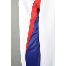 將圖片載入圖庫檢視器 J908 設計撞3色風褸外套 袖子內側撞色 金光絨 白色+紅色+藍色撞色 風褸外套工廠 商會制服
