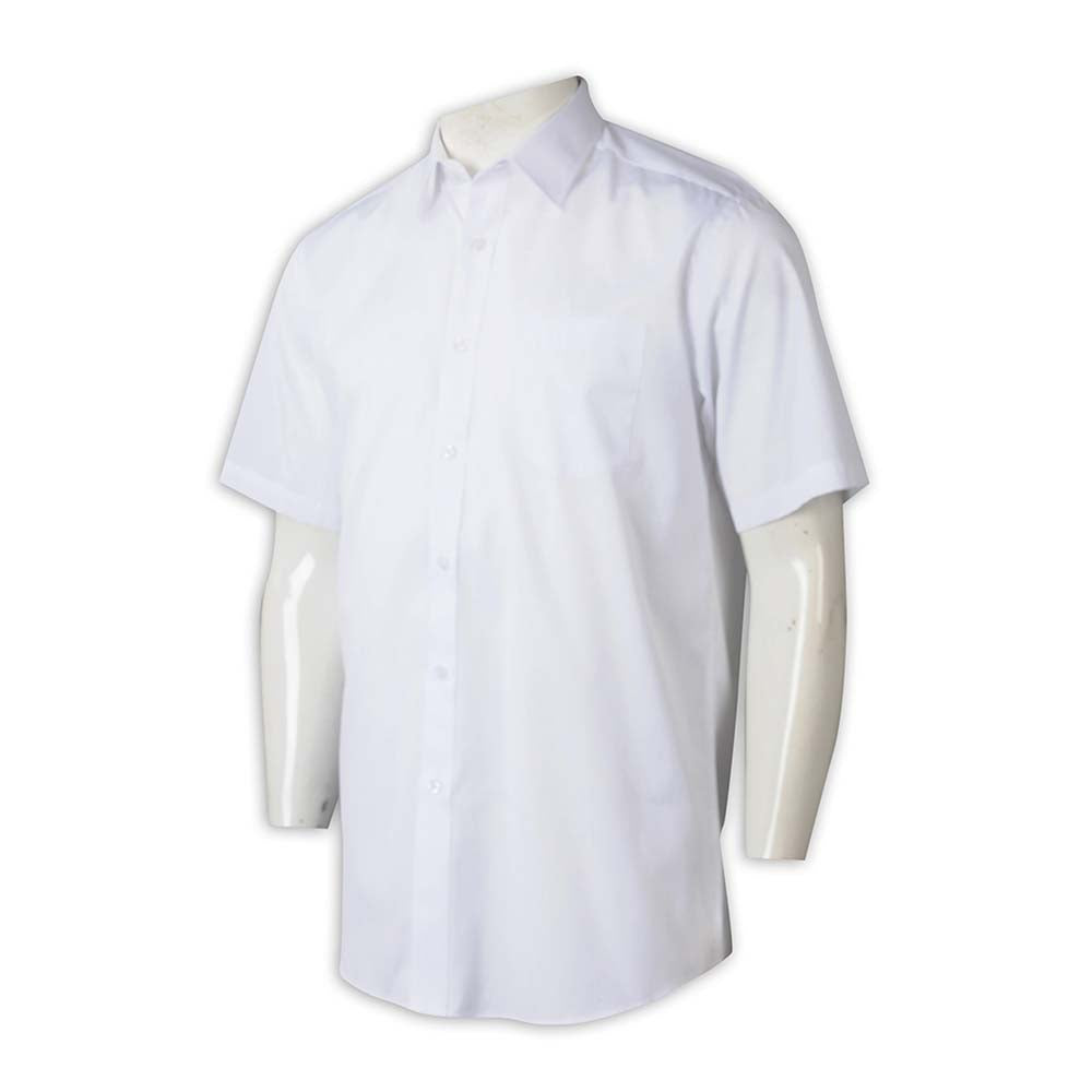 R323 製造男裝短袖恤衫 設計淨色恤衫 恤衫製服公司 白色晴條 40%滌 60%棉