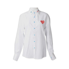 將圖片載入圖庫檢視器 澳門 訂製女裝長袖恤衫 藍色鈕扣領位繡花設計LOGO白色恤衫 新加坡 醫務中心 R329
