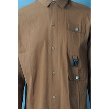 將圖片載入圖庫檢視器 澳門 個人設計皺紋布男裝長袖仿麻棕色100%棉 韓版寬鬆恤衫 R330
