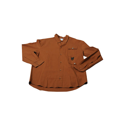澳門 個人設計皺紋布男裝長袖仿麻棕色100%棉 韓版寬鬆恤衫 R330