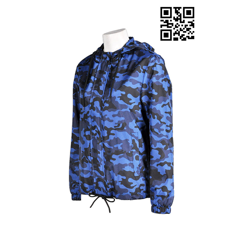 J462 全件迷彩藍外套 訂做迷彩藍風褸 設計個性迷彩外套 來樣訂製擋風迷彩藍風衣 風褸訂造供應商擋 風 褸