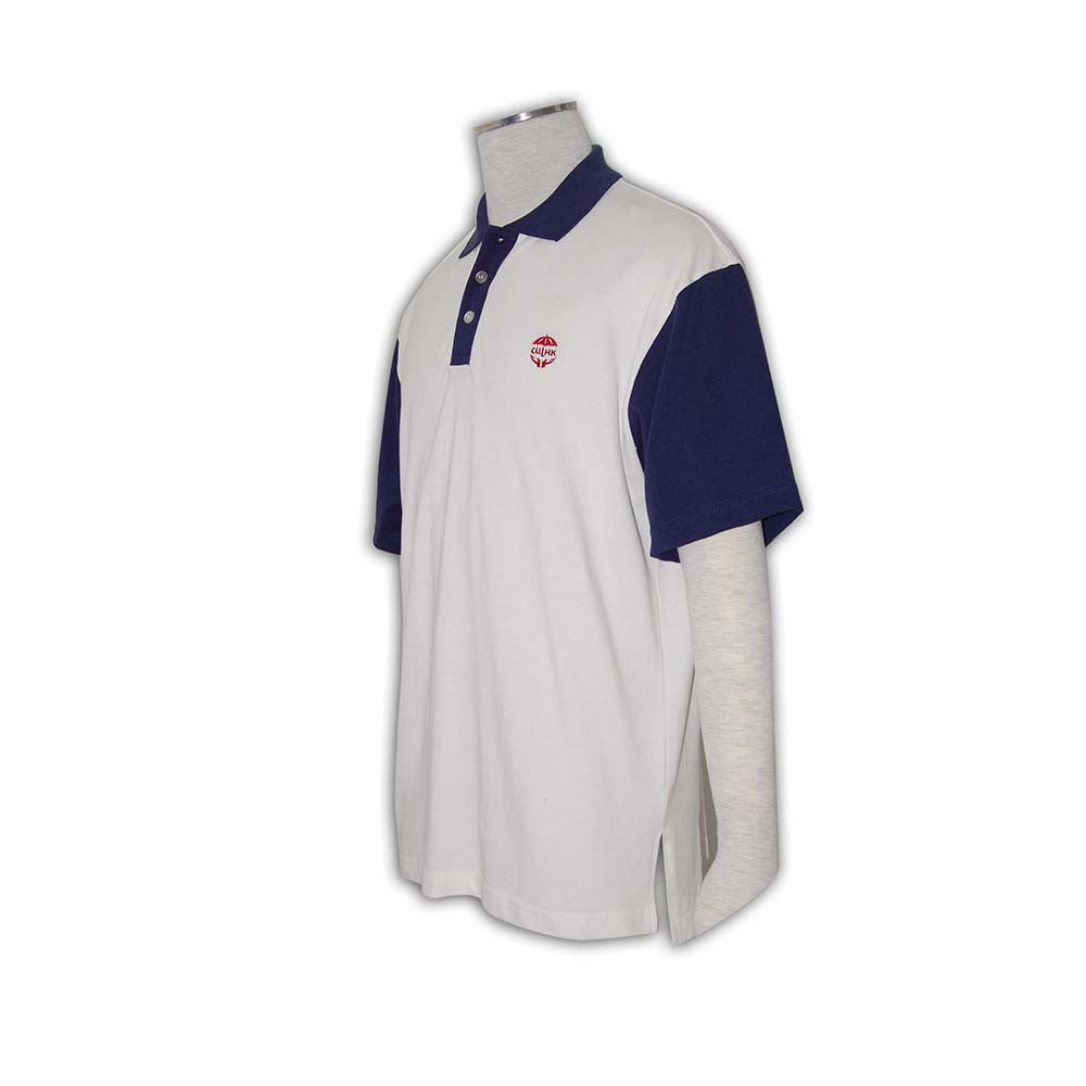 P136 polo衫製作 撞色胸筒 訂購polo-恤 polo shirt 批發及製造 白色 撞色寶藍色領